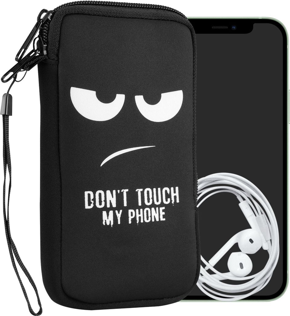 kwmobile Handytasche für Smartphones XL - 6,7/6,8" - Neopren Handy Tasche Hülle Cover Case Schutzhülle - Don't touch my Phone Weiß Schwarz - 17...