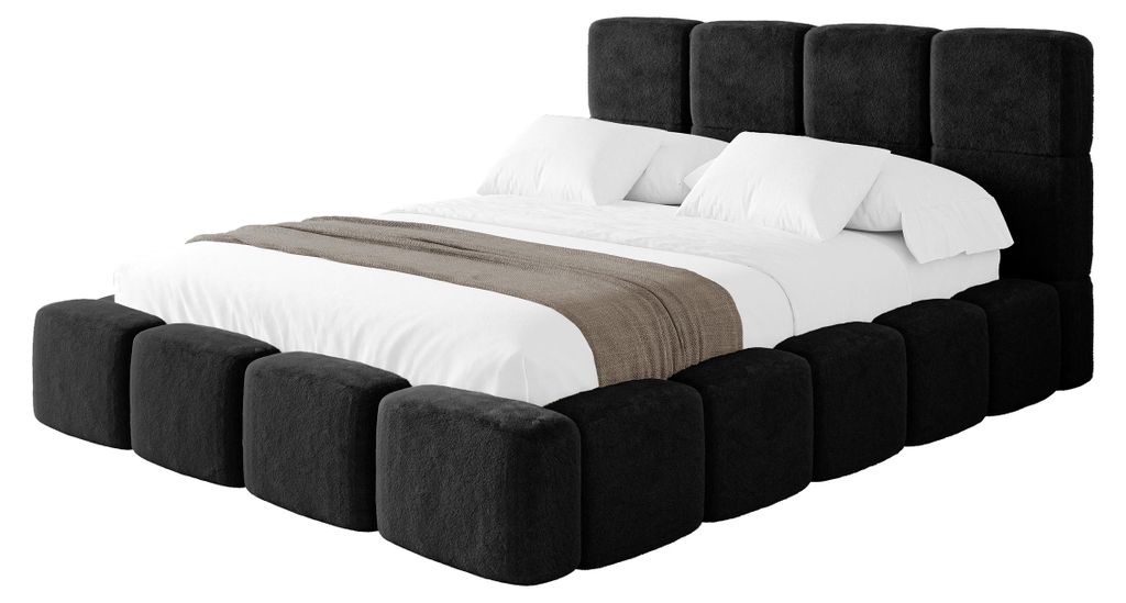 ALTDECOR Polsterbett mit Bettkasten - NATA 200x200 Schwarz, Bett mit Kopfteil, Boxbett mit Matratze H3/H4, Doppelbett mit Stauraum