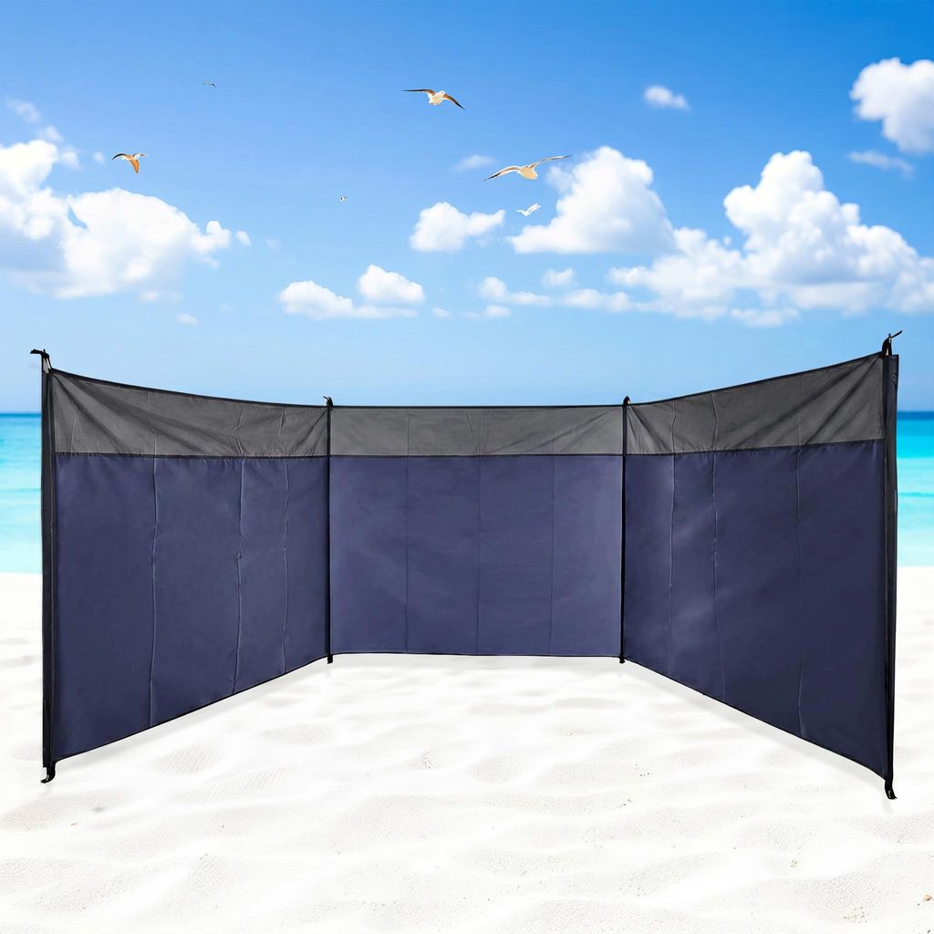 Větrná zástěna na pláž modrá s taškou - 500 x 140 cm - Obrázek produktu 