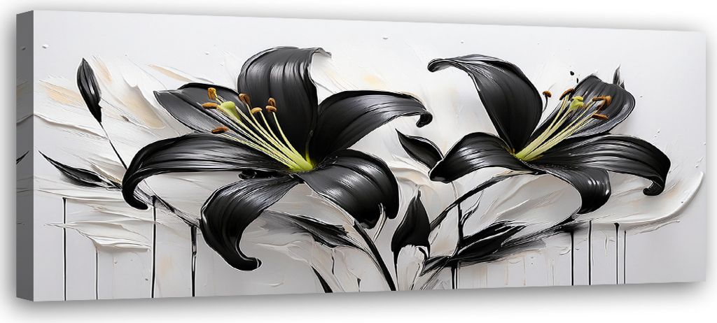 Leinwandbild Abstraktion Schwarze Lilien 150x50 Feeby Schwarz bild für die wand bereit zum aufhängen