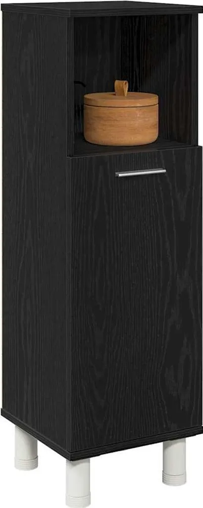 Armoire de Salle de Bain Imitation Chêne 30x30x95cm avec Porte Noire