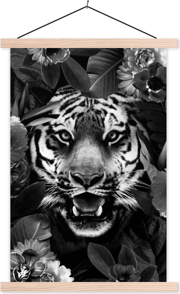 MuchoWow® Textilposter Tiger zwischen den Blumen - schwarz Produktbild 