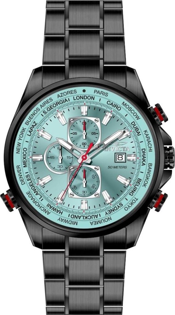 Invicta Aviator 50498 Herren uhr - Wasserdicht - Analog - Quarzuhrwerk - Edelstahl mit blauen zifferblat - 50mm