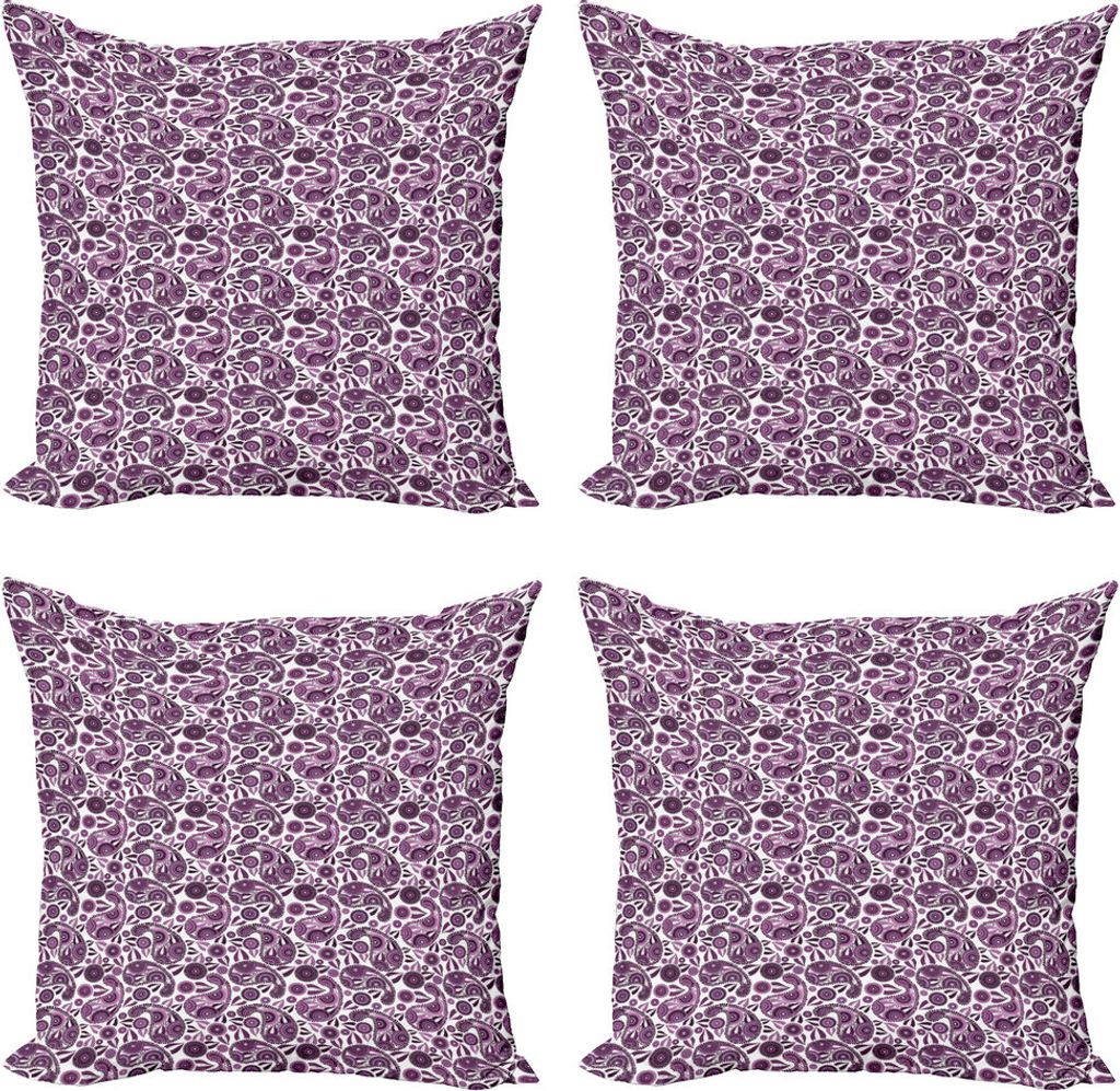 ABAKUHAUS lila Paisley Kissenbezug Set (4 Stück), Blumenblatt, Moderner Doppelseitiger Digitaldruck, 60 cm x 60 cm, Pale Lila Dark Purple