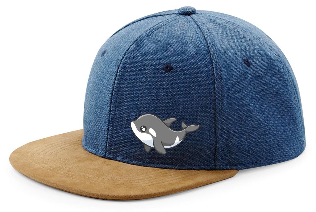 Huuraa Cappy Mütze Orka Killerwal Denim Baumwolle und Polyester Snapback Kappe Geschenkidee