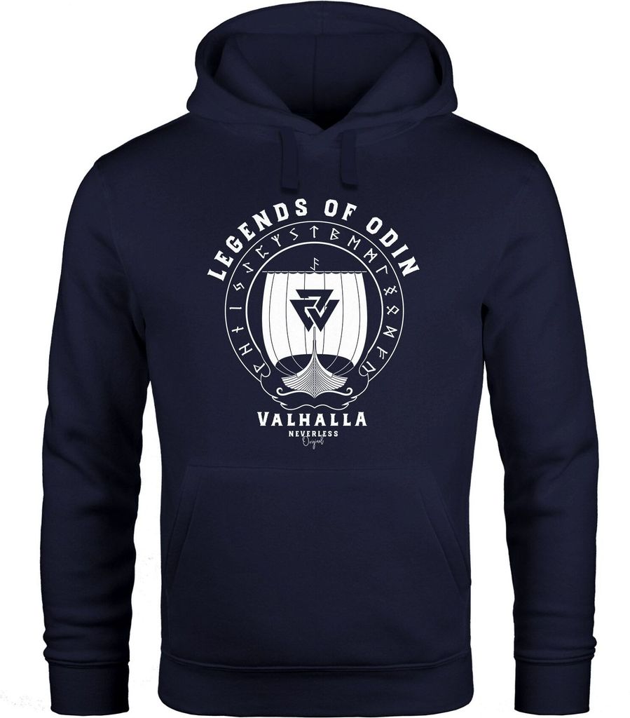 Hoodie Herren Print Legends of Odin Valhalla Vikings Wikinger Kapuzen-Pullover Männer Neverless navy 5XL