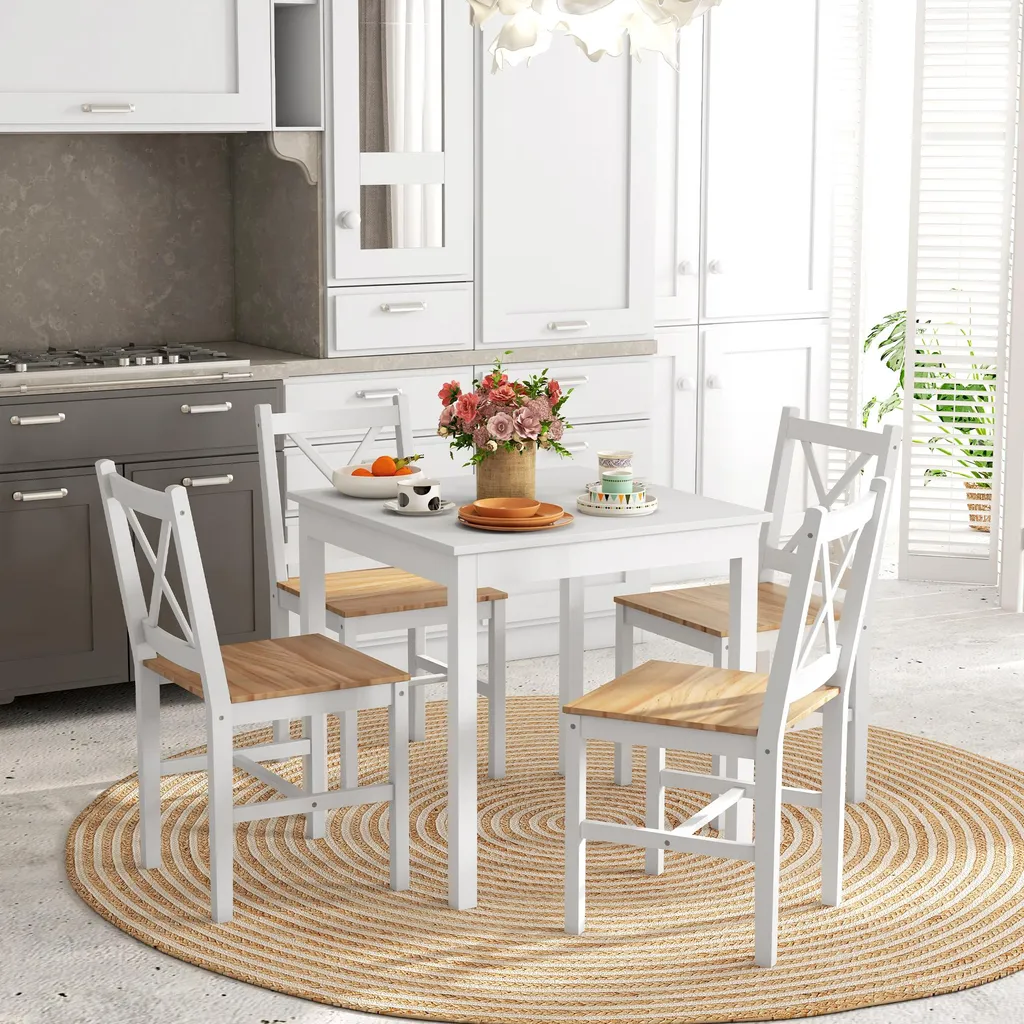 Lot de 4 chaises design style maison de campagne blanches pour séjour