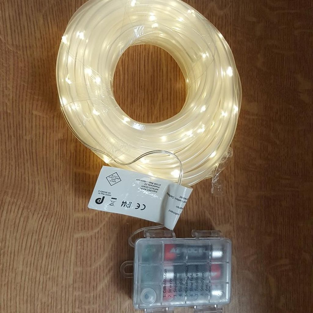 LED Mini-Lichtschlauch 10m 5mm warmweiß Timer Batterie Fernbedienung BA11264