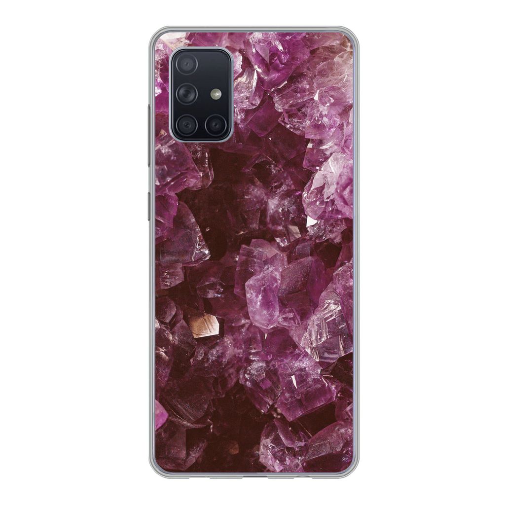 MuchoWow Handyhülle Schutzhülle Hülle für Samsung Galaxy A51 5G Edelsteine - Amethyst - Kristalle und Edelsteine Silikon Softcase Handy Hüll...