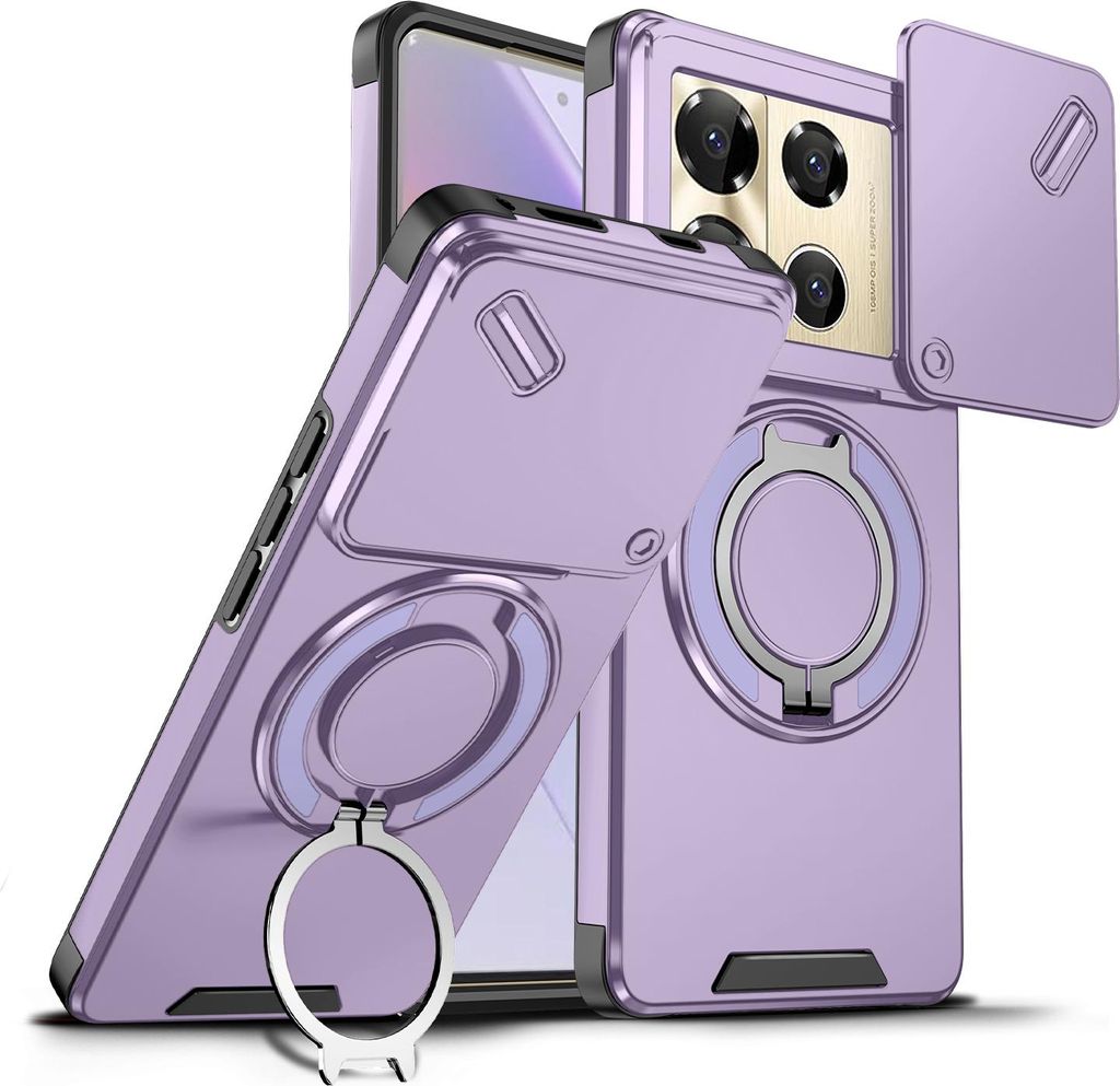 Handyhülle für Infinix Note 40 Pro 5G/4G Dual-Layer Stoßfest Militär Hülle mit Dia Kameraschutz und Magnetisch Ring Ständer Lila
