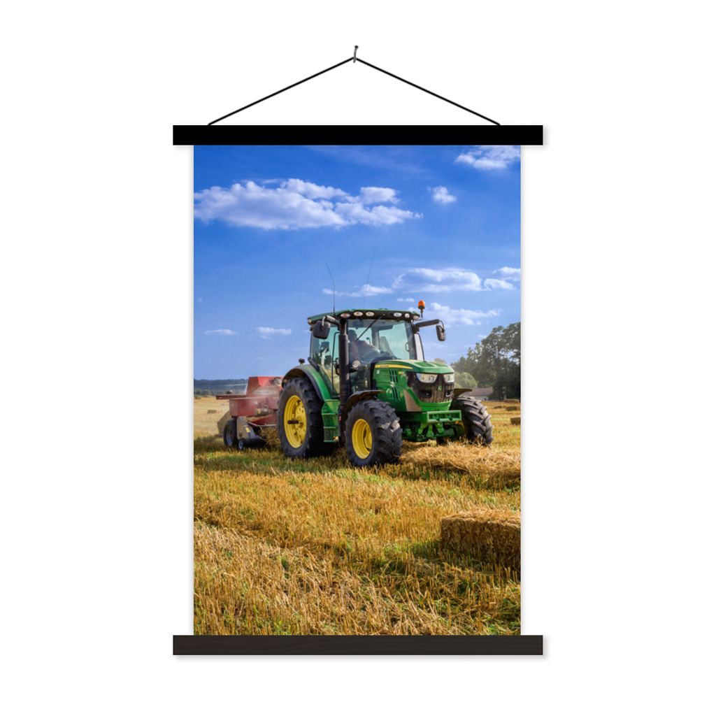 MuchoWow Textilposter Traktor - Bauernhof - Heu - Feld - Sonne - Landleben 60x90 cm mit schwarzem Rahmen - Poster Wohnzimmer