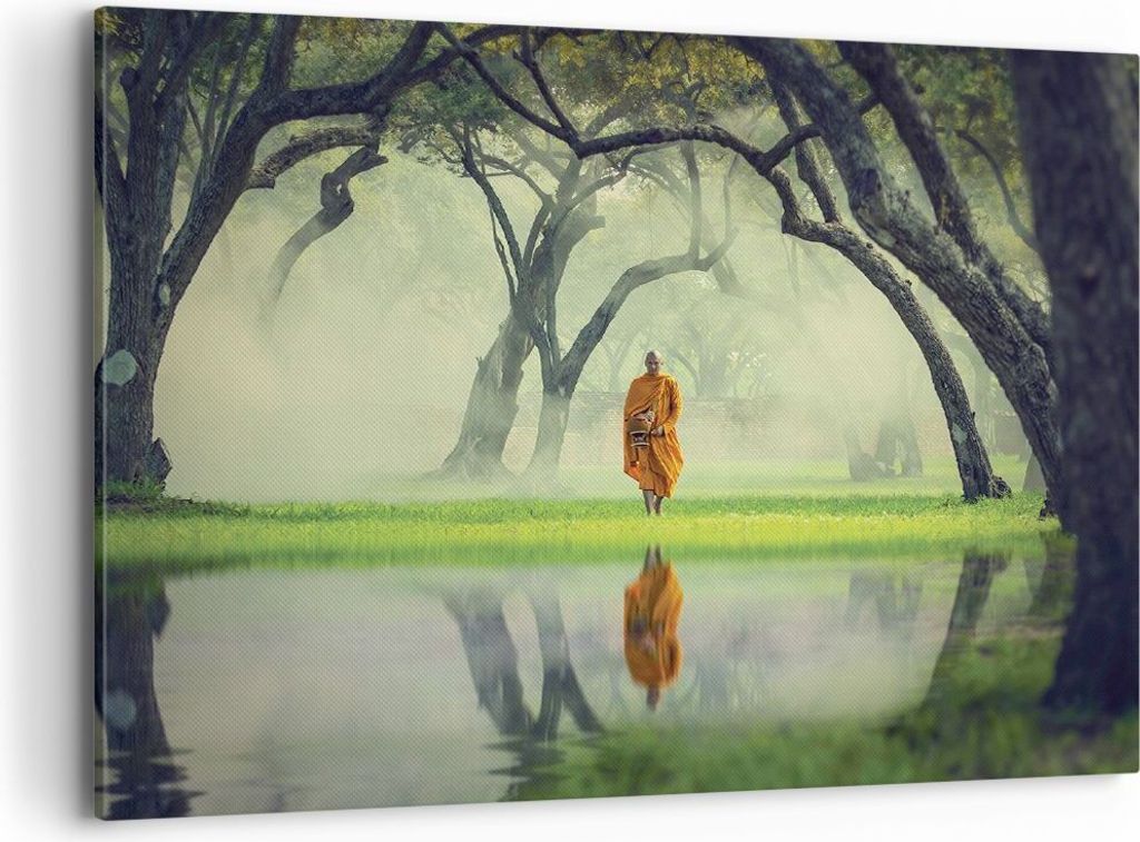Bild auf Leinwand - Leinwandbild - Einteilig - Mönch Wald Nebel - 100x70cm - Wand Bild - Wanddeko - Wandbilder - Leinwanddruck - Bilder - Wanddeko...