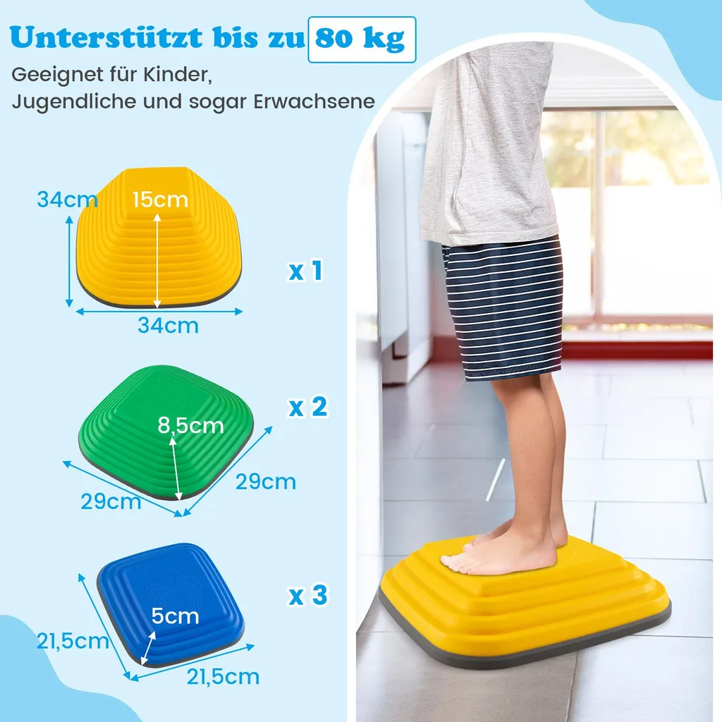 Lot De 5 Pierres D’équilibre Empilables – Parcours Motricité – Antidérapant – PP/TPE – Dès 3 Ans – 100 Kg