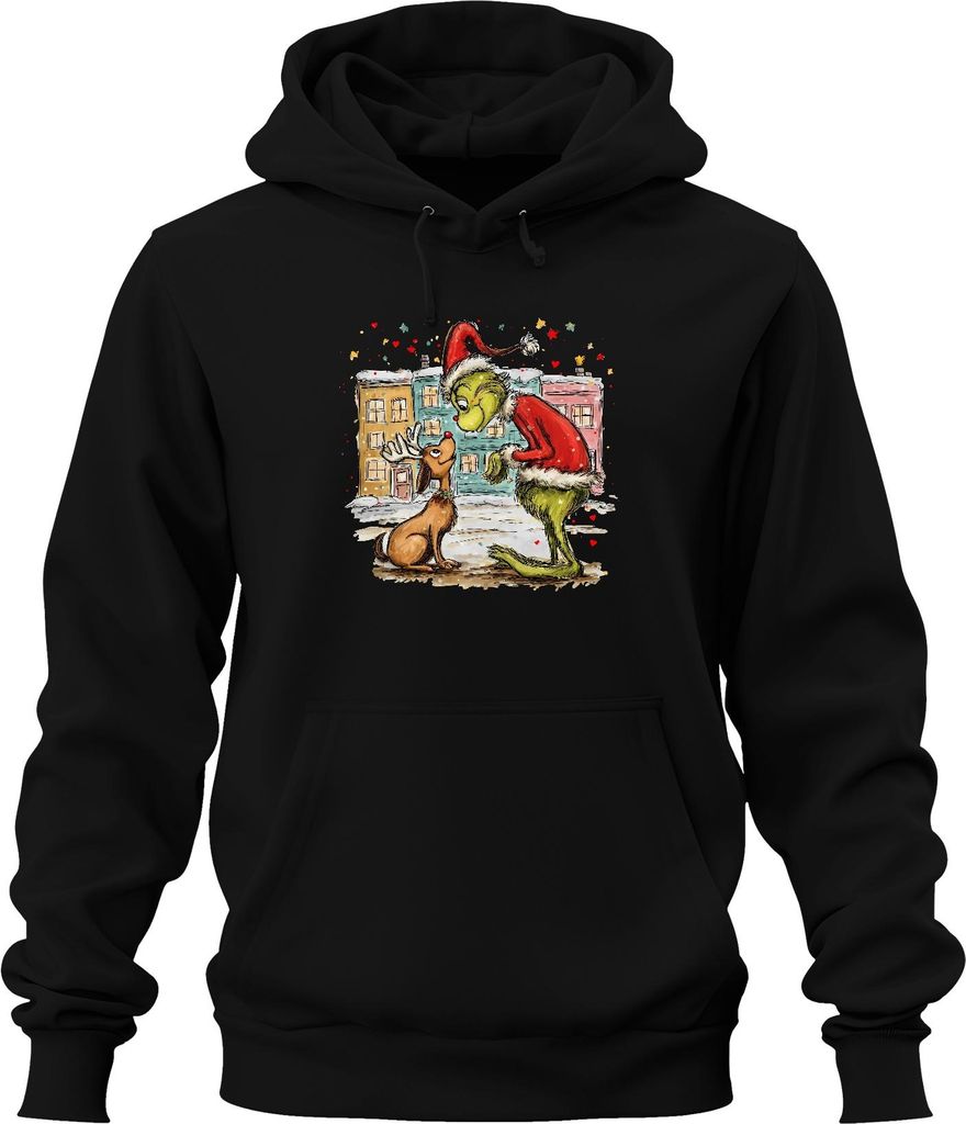 Grinch Rentier rote Nase Weihnachten lustig Geschenk Retro Uni Hoodie Kapuzenpullover, Schwarz, XXL