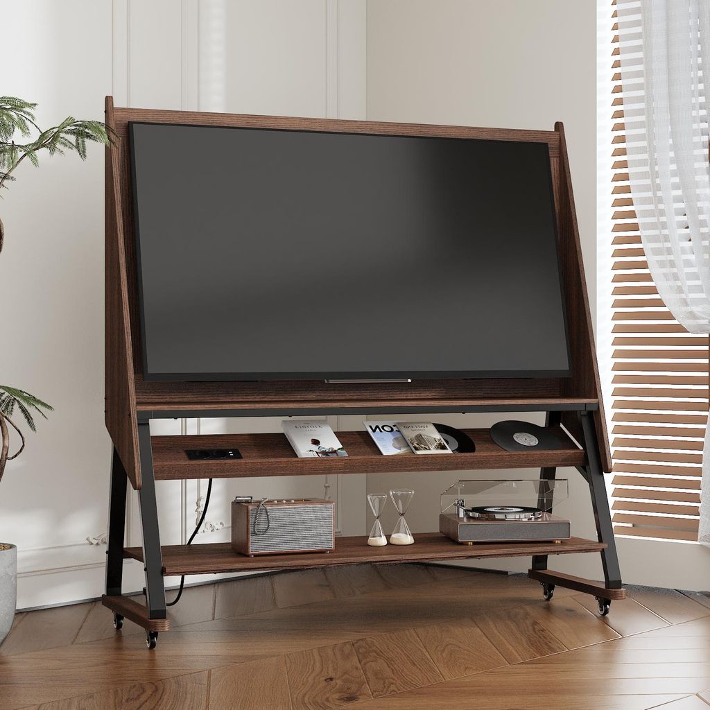 Mobiler TV-Ständer mit Rollen, für bis Zum 55 Zoll Plasma/LCD/LED Fernseher, LED-Bildschirmständer mit USB-Anschluss, Braun, MDF, 132,5 × 47 ×...