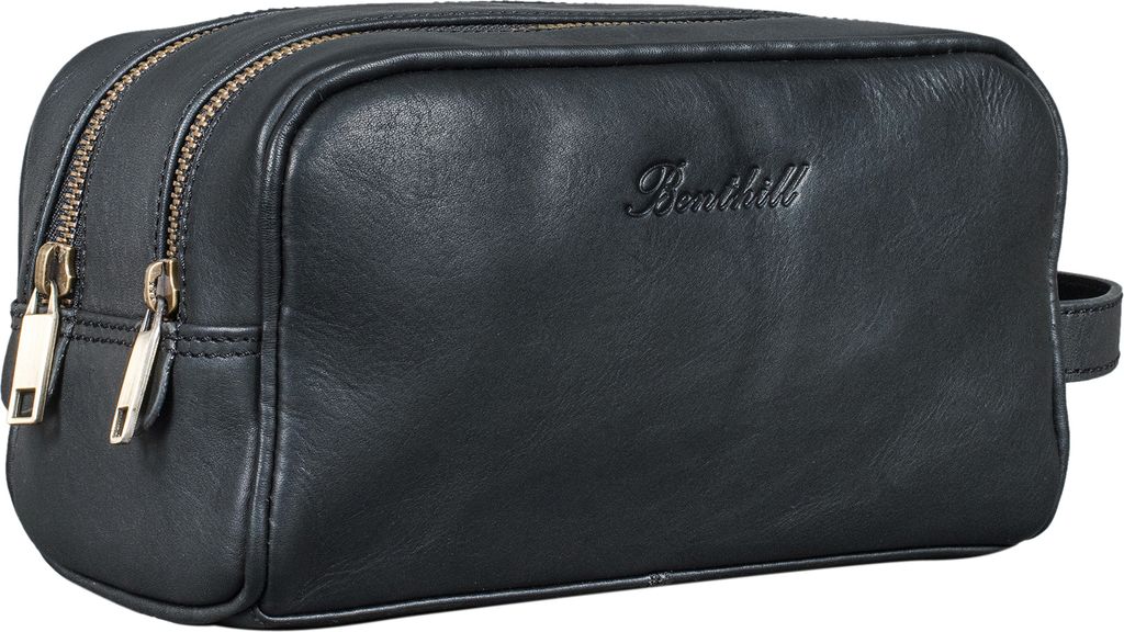 Benthill Kulturtasche Leder - Kosmetiktasche aus weichem hochwertigem Echtleder - Vintage Travel Beutel