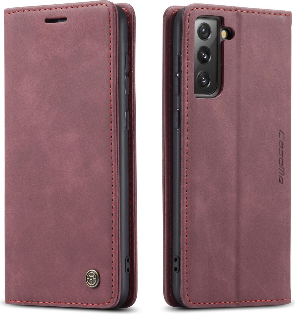 Samsung Galaxy S21+ 5G Hülle, LaimTop Retro Kunstledertasche mit Standfunktion Schutzhülle für Samsung Galaxy S21 Plus 5G Rot