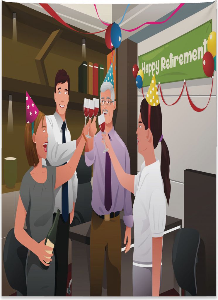 Abakuhaus Pensionierung Wandteppich, Mitarbeiter im Büro aus Weiches Mikrofaser Stoff Kein Verblassen Klare Farben Waschbar, 110 x 150 cm, Mehrfarbig