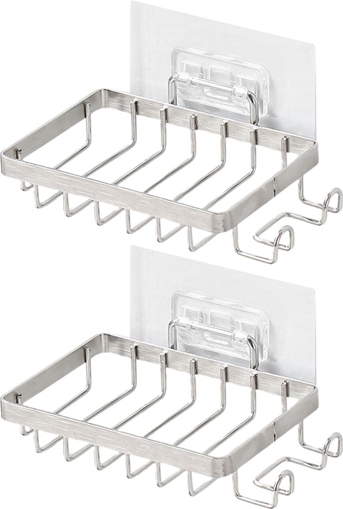 1/2 Stück Wandhalterung Seifenschale Seitenhaken Punch Free Hohl Edelstahl Duschseifenhalter Container Box Saver Küche Badezimmerbedarf