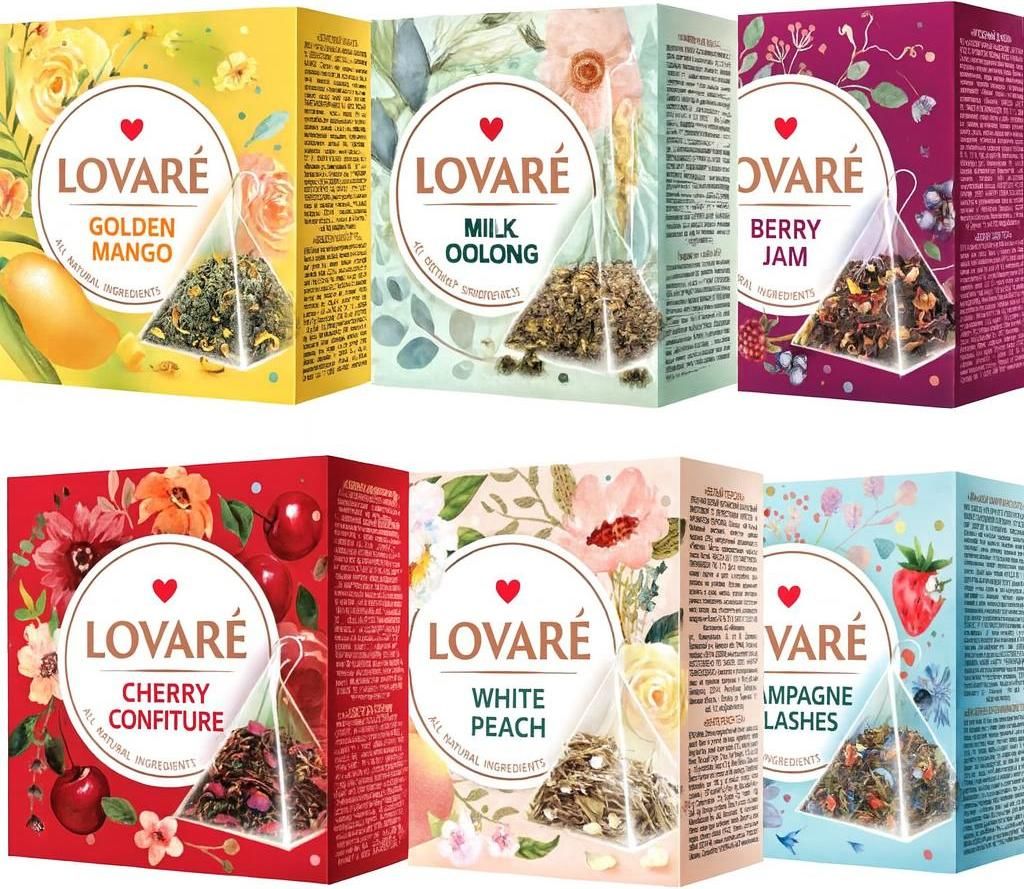 LOVARÉ Tee Set 6 Sorten Pyramidenbeutel Mango Oolong Beeren Produktbild 