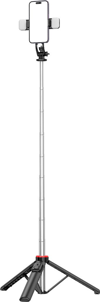 Selfie-Stick / Teleskopstativ mit Lampen und Handyhalterung, 1,3 m