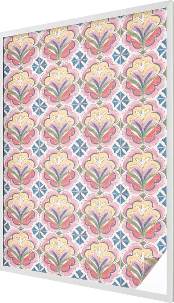Buntglas Fensterfolie – 146x100 cm – Stained-Glass Design – blickdichte dekorative Sichtschutzfolie – selbstklebend, UV-Schutz – Blumenmu...