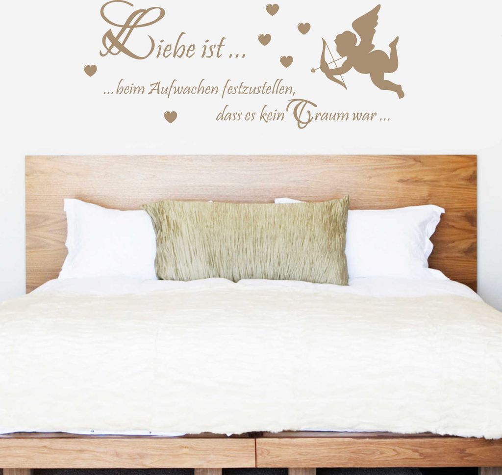 Wandtattoo - Wandaufkleber - Wandtattoo "Liebe ist... beim Aufwachen" - 146cm x 58cm braun - Dekoration Küche Wohnzimmer Wand