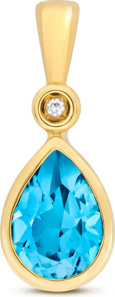 Collier Pendentif en Or Jaune serti d'une Topaze Bleue et Diamant Pur