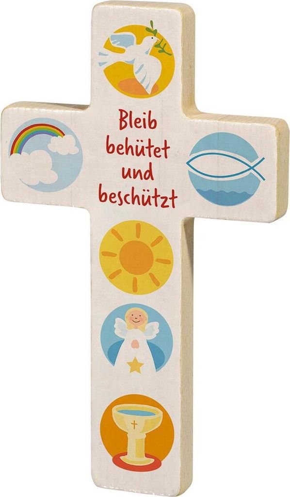Holzkreuz »Bleib behütet und beschützt«