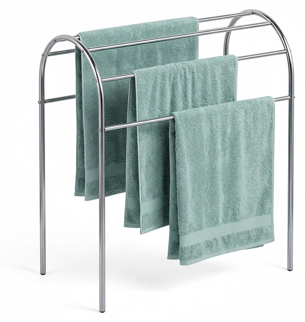 Relaxdays Handtuchständer, HBT: 81,5 x 78 x 29,5 cm, Edelstahl, 6 Stangen, stehender Handtuchhalter, Badezimmer, silber