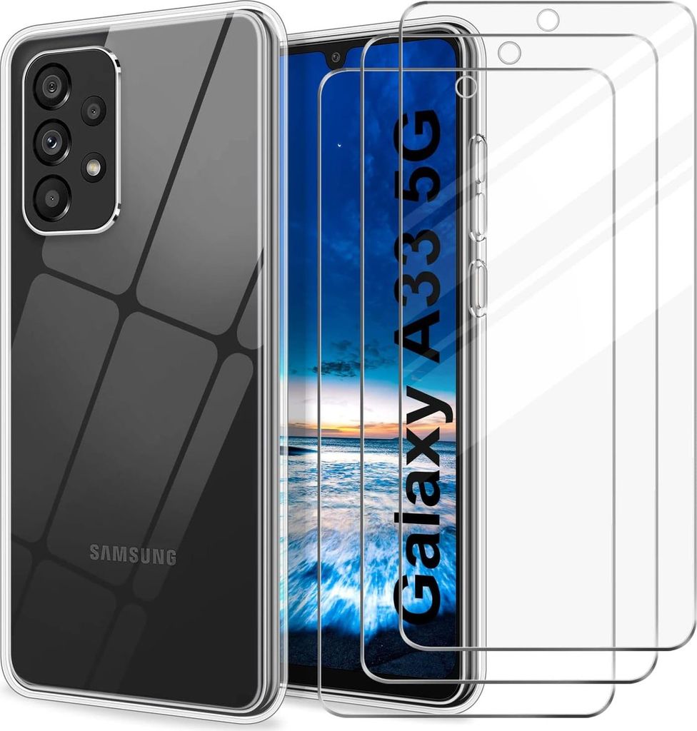 Transparente Hülle Für Samsung Galaxy A33 5G Silikon + 3X Gehärtetes Glas