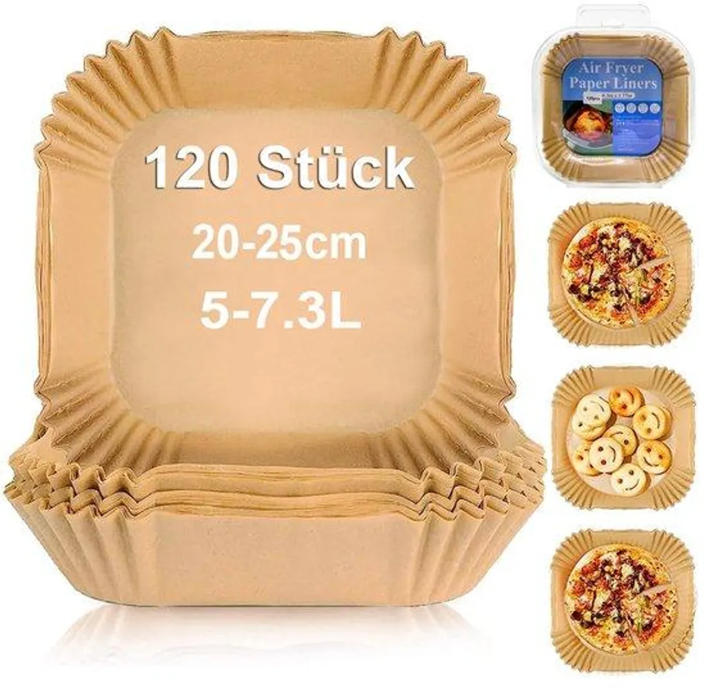 Papier sulfurisé pour friteuse à air chaud, 120 feuilles de 20-24 cm