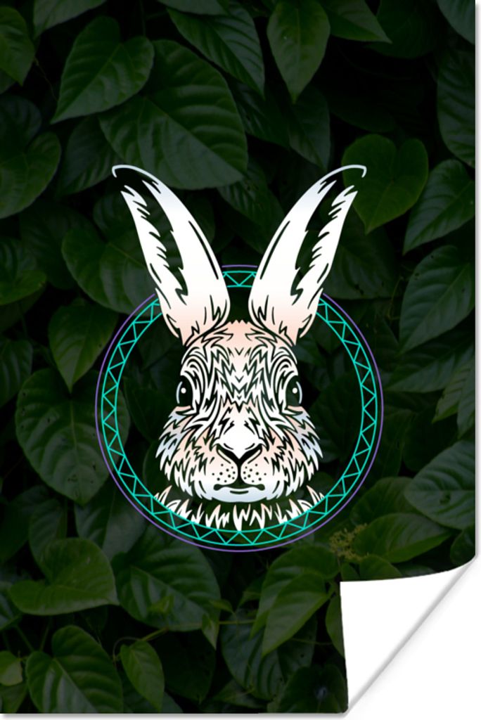 MuchoWow Poster Blätter - Tier - Hase 20x30 cm - Papierdruck