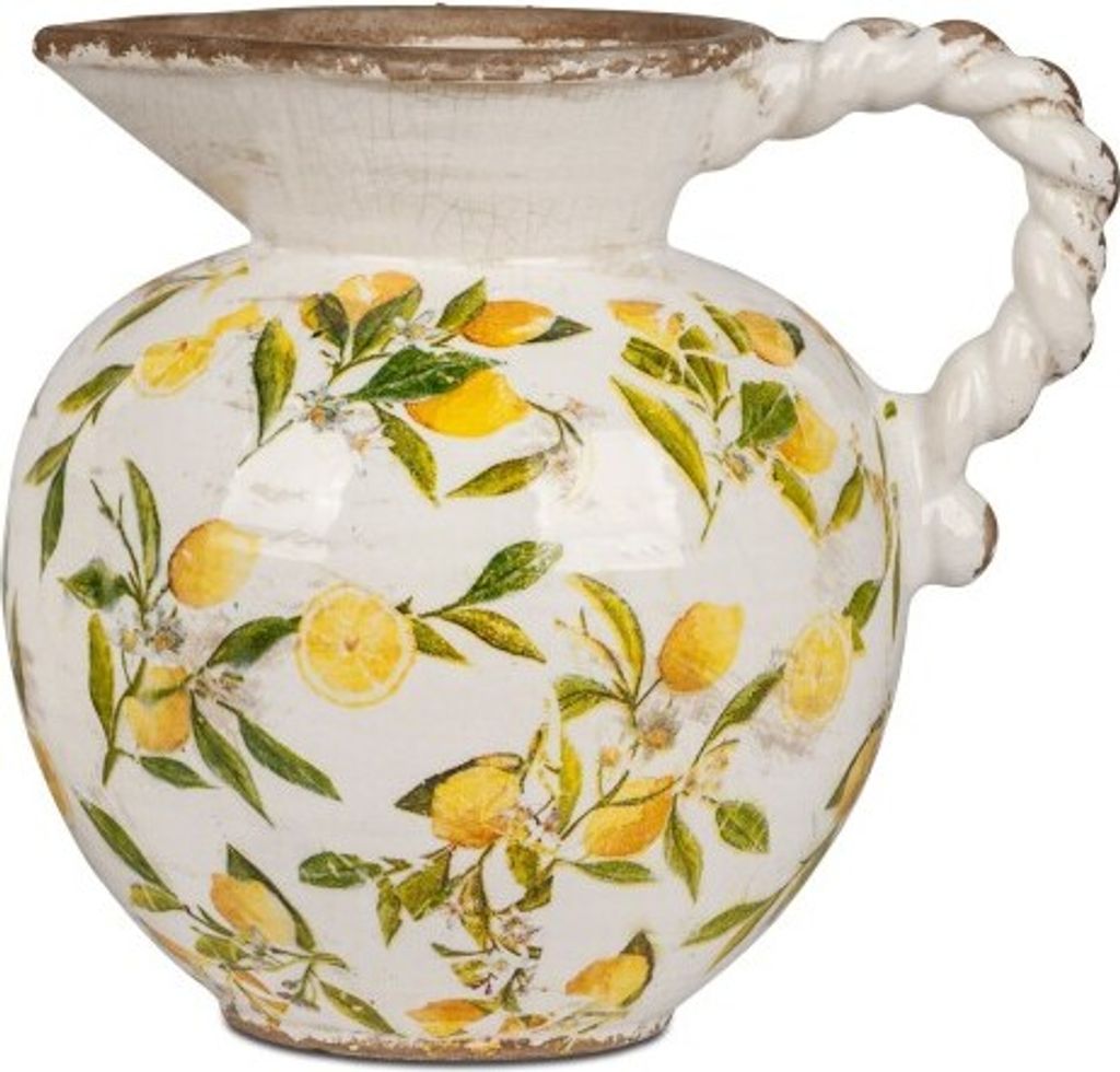 Krug Vase Blumenvase in Vintage-Optik 21x19cm aus Keramik mit Zitronen
