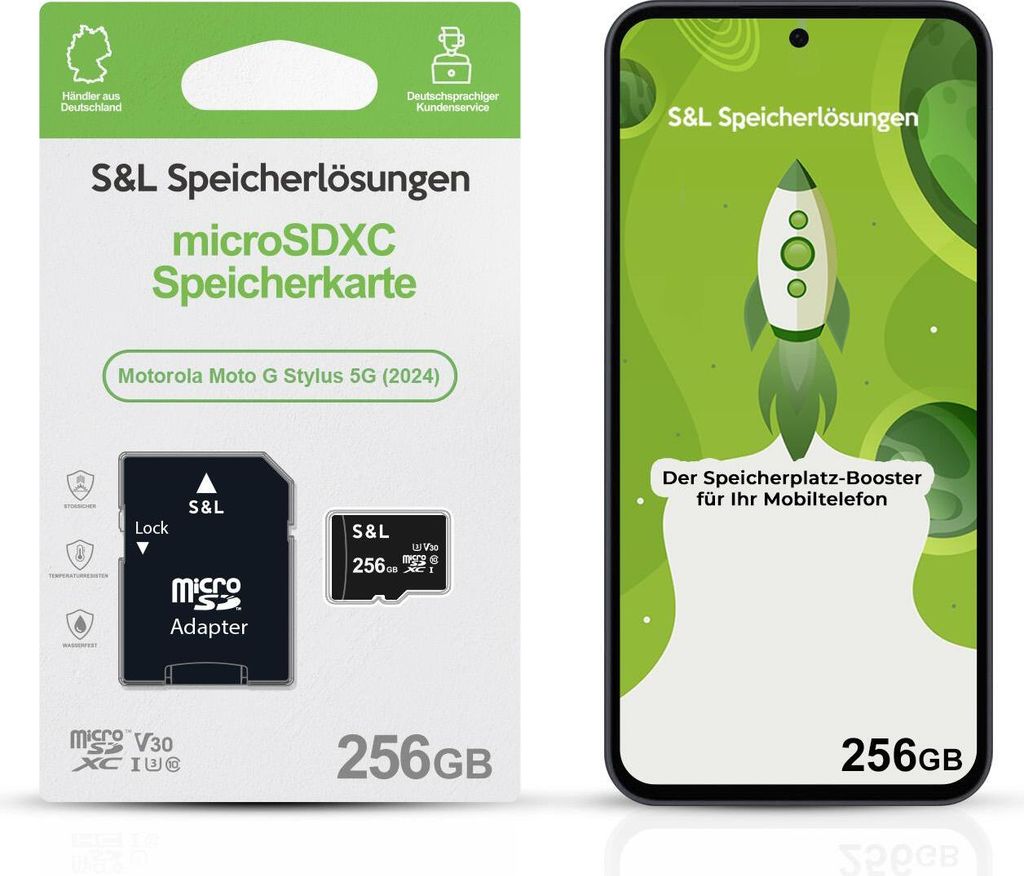 microSD Speicherkarte S&L für Motorola Moto G Stylus 5G (2024) - Speicherkapazität: 256 GB