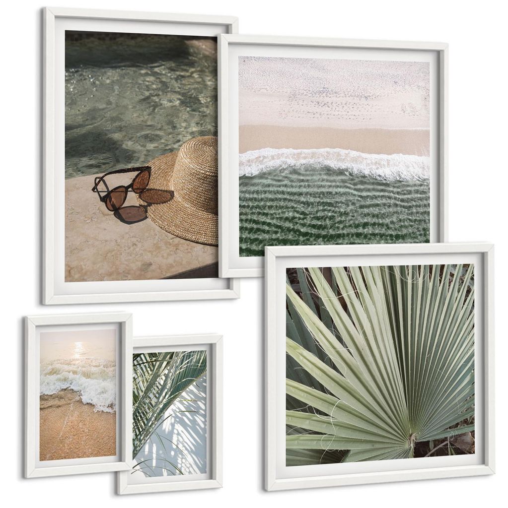 Bilder Set 5-teilig im weißen Rahmen – Wandbilder 5 Stück – gerahmte Poster für Wohnzimmer, Schlafzimmer und Flur – 50x50 cm - 40x60 cm ...