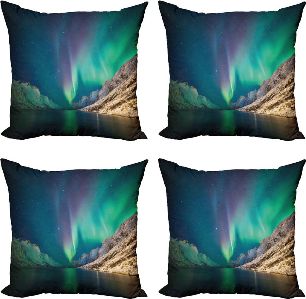 ABAKUHAUS Natur Kissenbezug Set (4 Stück), Mystical Aurora Borealis, Moderner Doppelseitiger Digitaldruck, 45 cm x 45 cm, Jadegrün