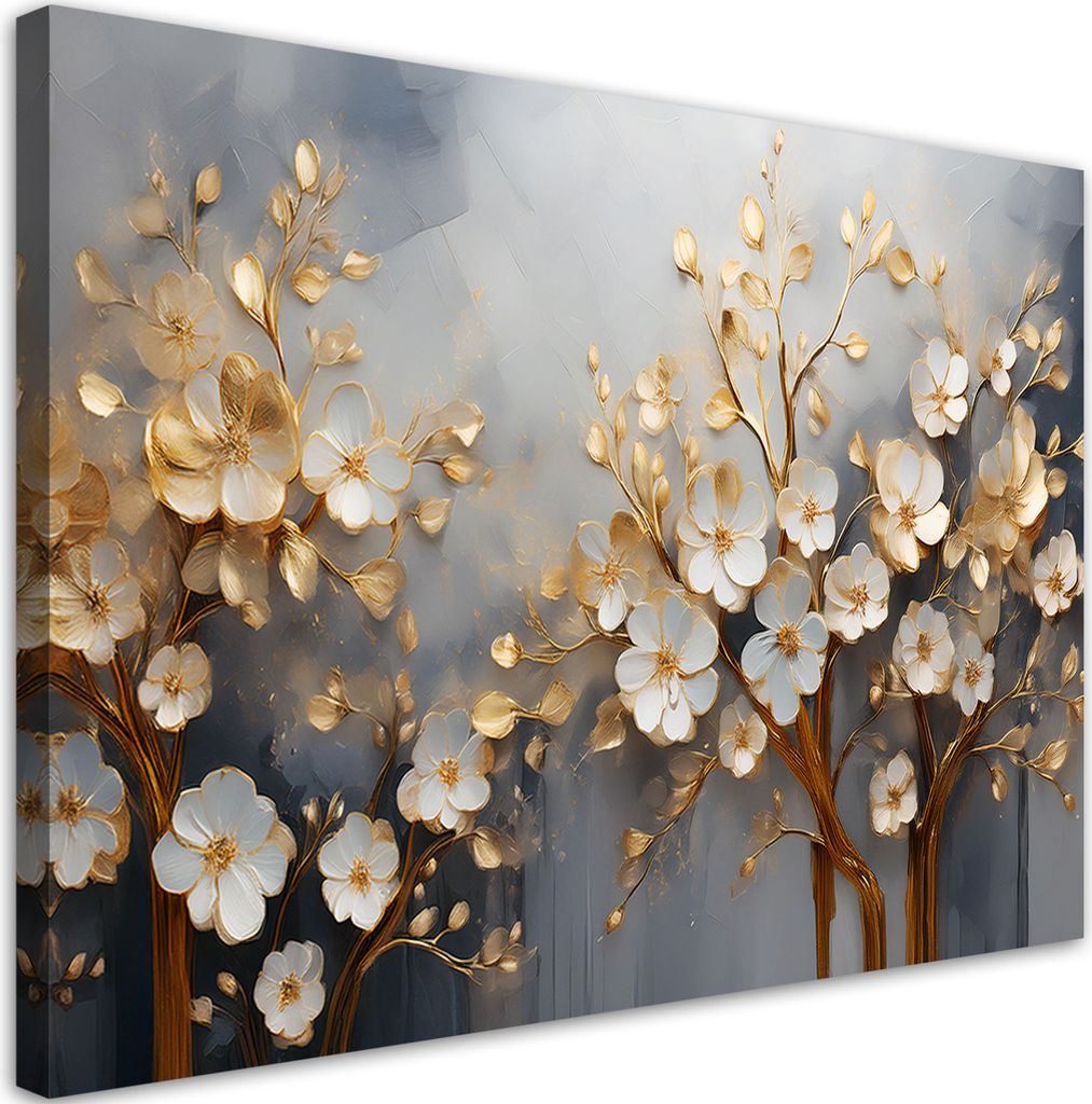 Leinwandbild Magnolienbaum Abstraktion Goldene 60x40 Feeby Gold bild für die wand bereit zum aufhängen