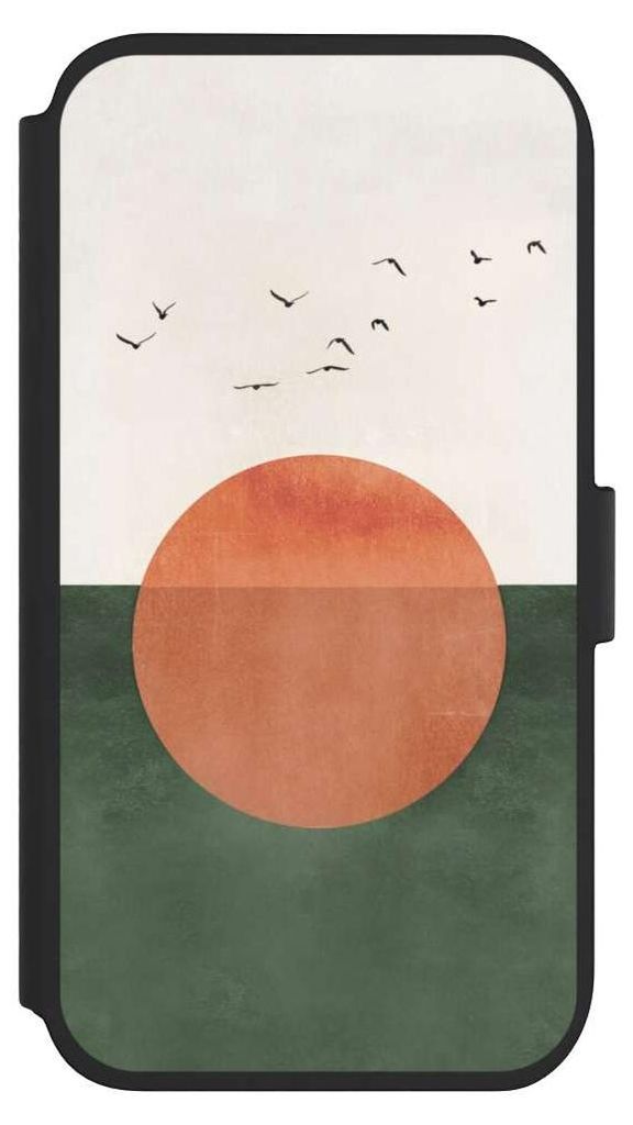 NIVOCASE Klapphülle für Apple iPhone 11 Handyhülle aus Kunst Leder NIVOflip schwarz Sonnenschein Sonnenuntergang Vogel