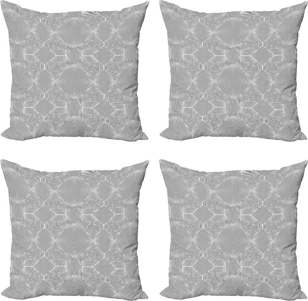 ABAKUHAUS Geometrisch Kissenbezug Set (4 Stück), Moderne Streifen-Motiv, Moderner Doppelseitiger Digitaldruck, 45 cm x 45 cm, Charcoal Grau und Weiß