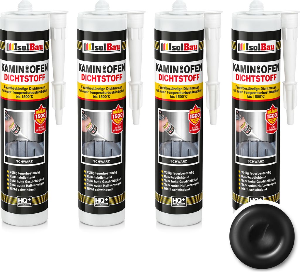 Isolbau Kamin & Ofen Dichtstoff - 4 x 300 ml, Feuerbeständige Dichtmasse bis 1500 °C - Für Reparatur & Füllung von Rissen in Kaminen & Öfen - ...
