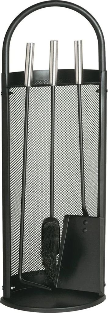 Kaminbesteck, Ofenbesteck, Kaminzubehör, 3- teilig- schwarz beschichtet. Griffe und Rahmen vernickelt