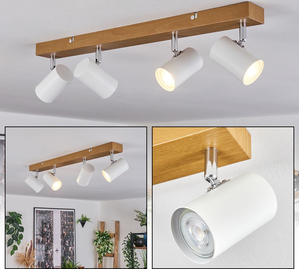 Berlingo Deckenlampe aus Metall in Holzoptik/Weiß/Chromfarben