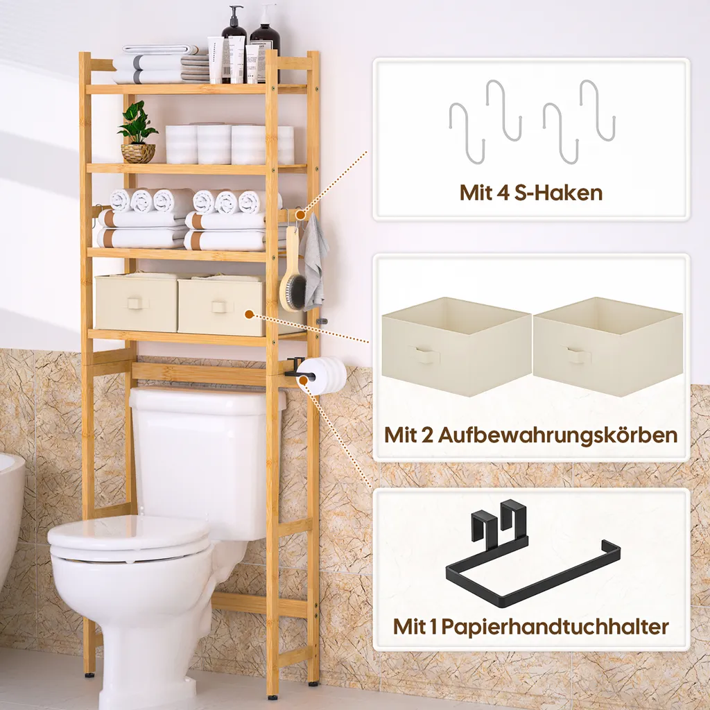 Optimisation Espace WC avec cette Étagère en Bambou Multifonctionnelle - 4