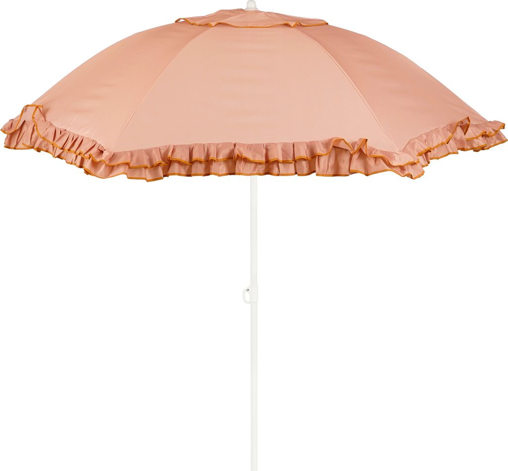 Mica Decorations Neigbarer Sonnenschirm mit Rüschen - Stockschirm 238 x Ø195 cm - Garten oder Balkon Sonnenschutz - Polyester, Stahl - Pfirsich