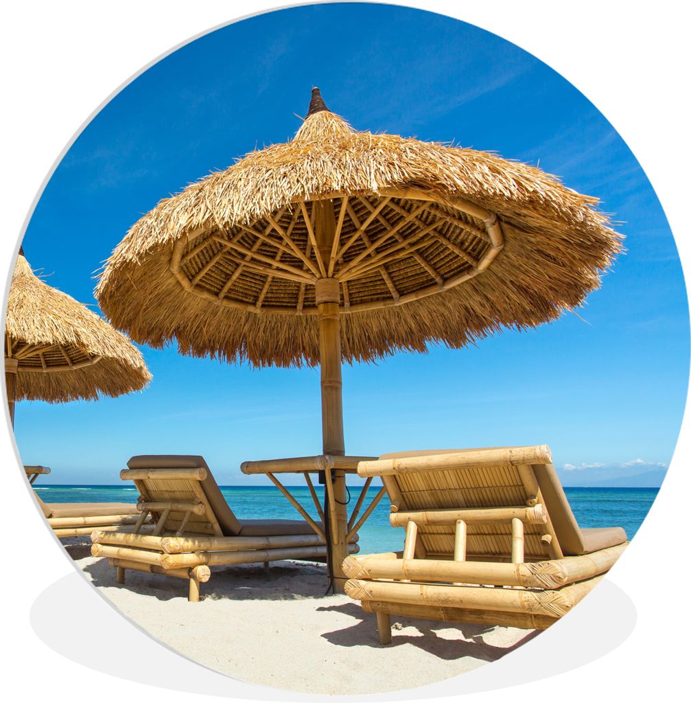 MuchoWow Rundes Wandbild - Runde Bilder Strandkorb - Strand - Sonnenschirm - Meer - Sommer Ø 60 cm Kreis Wanddekoration Kunststoff - Wandkreis -...