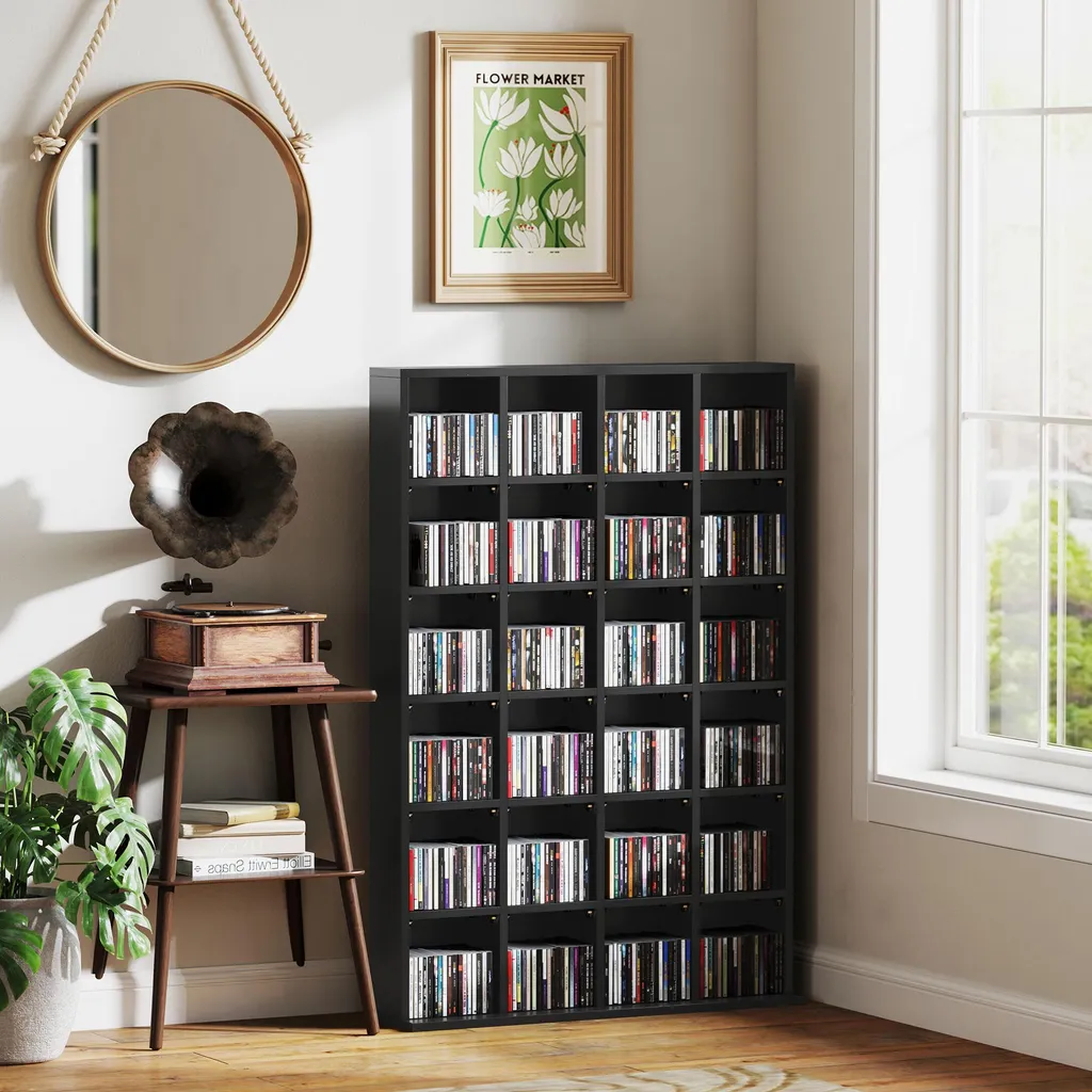 Étagère Multimédia Noire pour 456 CD - Bibliothèque Bois Modulable - 7