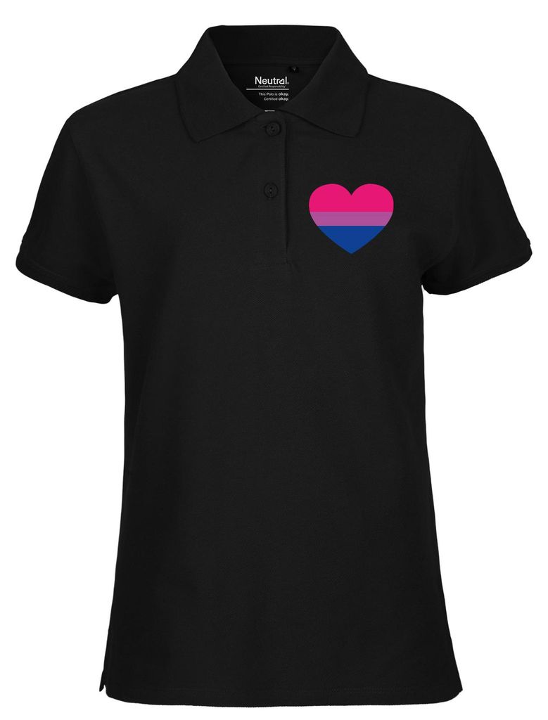 Huuraa Damen Polo Shirt Bi*uell Pride Flagge LGBTQ Herz XL Black Bio Baumwolle Fairtrade Poloshirt Geschenkidee