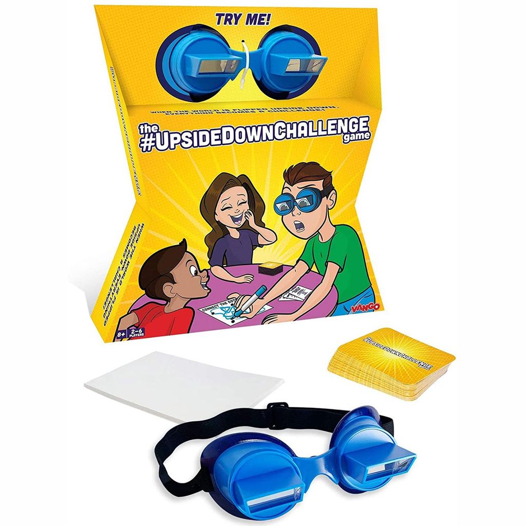Mattel Upside-Down-Challenge Gesellschaftsspiel mit umgedrehter Brille für 2-6 Spieler, ab 8 Jahren