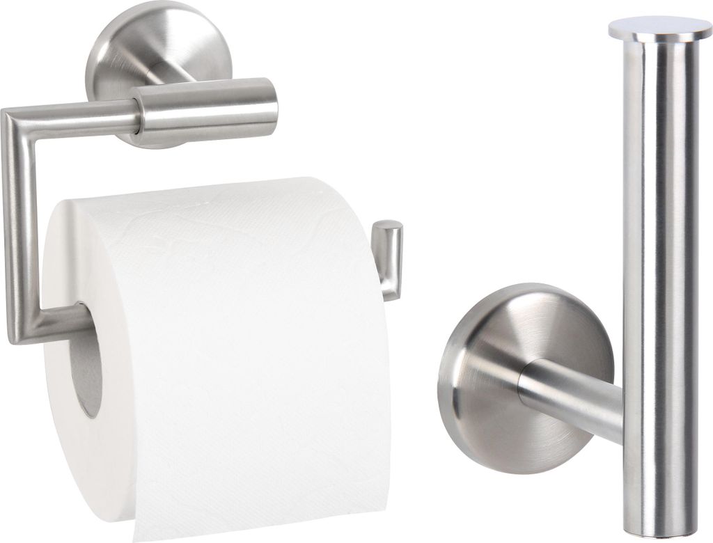bremermann Bad-Serie PIAZZA 2er Set - 1x Toilettenpapierhalter und 1x Ersatzrollenhalter aus Edelstahl matt